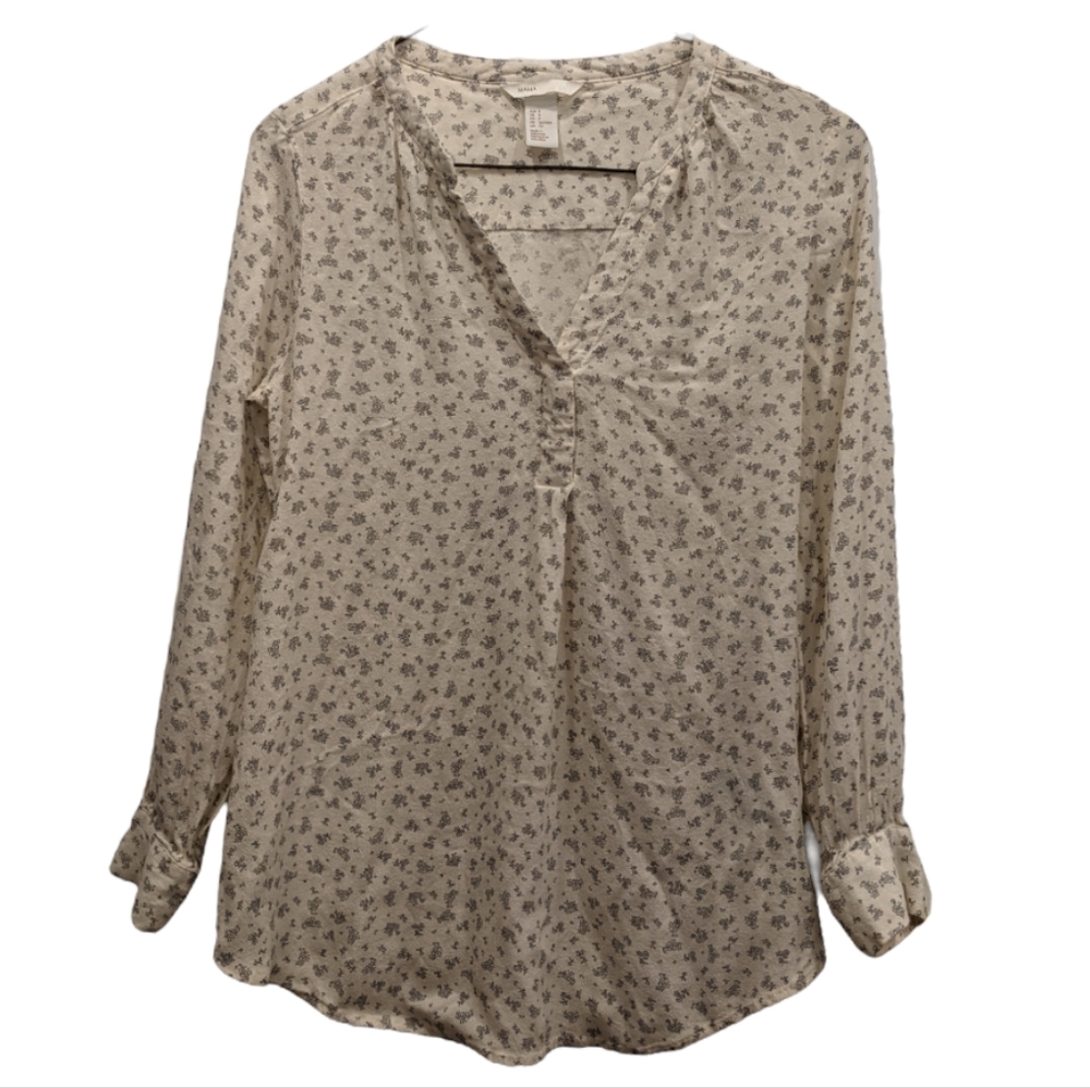 H&M Mama Maternity Floral V-neck Empire Waist Crepe Blouse Size Small
